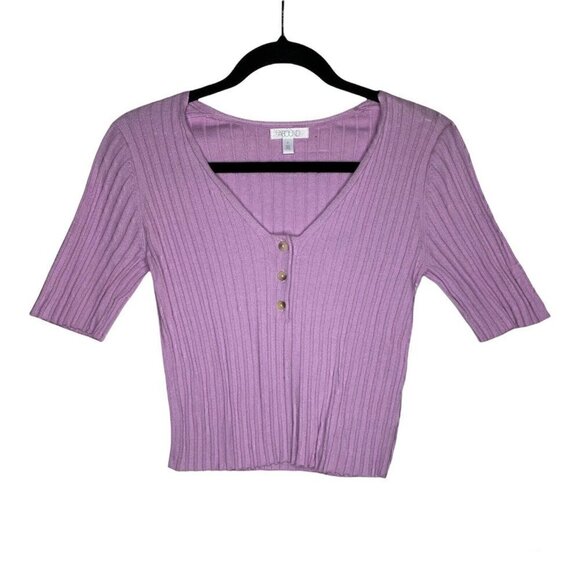 Abound Top Size Medium Women's Half Sleeve Ribbed Button Pullover 100% Cotton - Picture 2 of 5